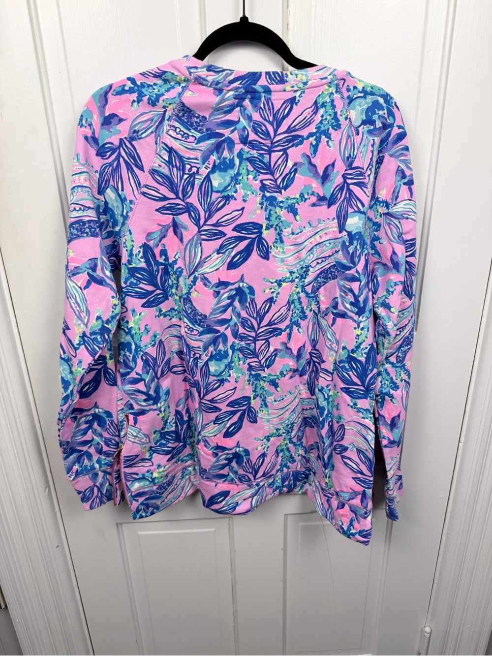 Lilly Pulitzer Pink & Blue Tropical-Leaf Pullover Sweatshirt - Picture 2 of 3